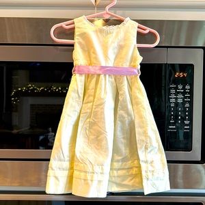 Strasburg Pale Yellow Dress with lavender ribbon, size 3 month
